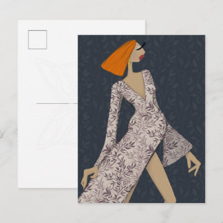 Confident Woman Elegant Glam Fashion Art Postcard