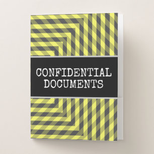 "CONFIDENTIAL DOCUMENTS" + Yellow & Gray Pattern Pocket Folder