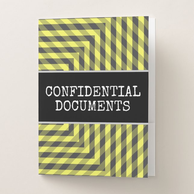 "CONFIDENTIAL DOCUMENTS" + Yellow & Gray Pattern Pocket Folder (Front)