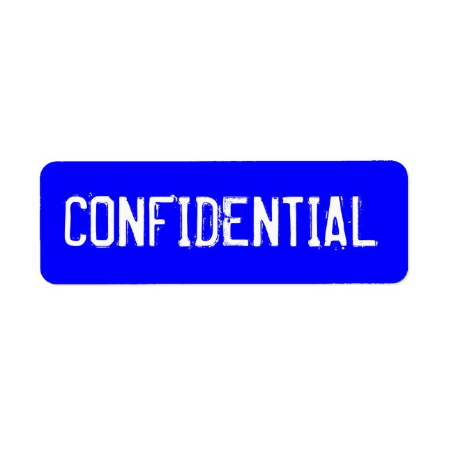 CONFIDENTIAL in white text on blue background Label (Front)