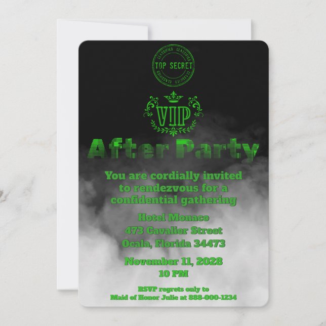 Confidential VIP After Party Wedding Party Invitation (Front)