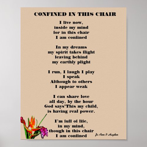 CONFINED IN THIS CHAIR poem Poster