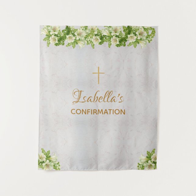 Confirmation Backdrop | Marble Gold Cross Lilies (Front)