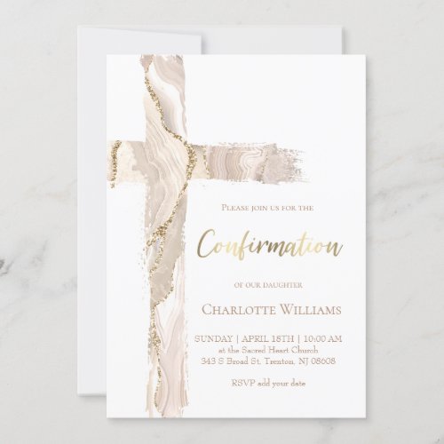 Confirmation beige pink agate Holy Cross Invitation