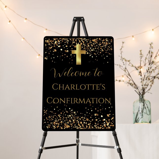 Confirmation Black and Gold Elegant welcome  Foam Board (In Situ (Stand))