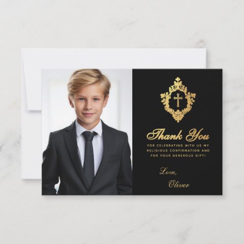 Confirmation Black Gold Crest Elegant Boy Photo