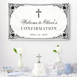 Confirmation Black & White Vintage Elegant Script Banner