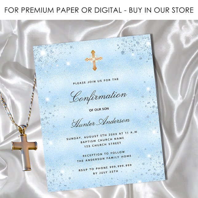 Confirmation blue boy budget invitation flyer (Creator Uploaded)