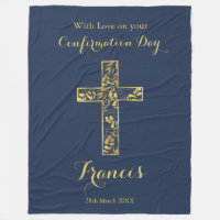 Confirmation blue gold cross boy name fleece blank