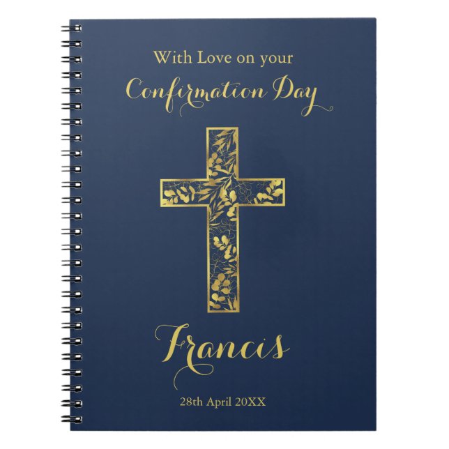 Confirmation blue gold cross boys notebook (Front)