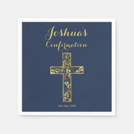 Confirmation Blue gold cross name boy Napkins