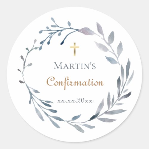 Confirmation blue wreath classic round sticker