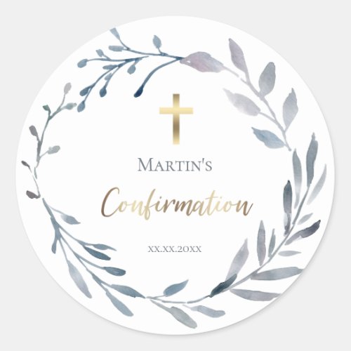 Confirmation blue wreath Classic Round Sticker