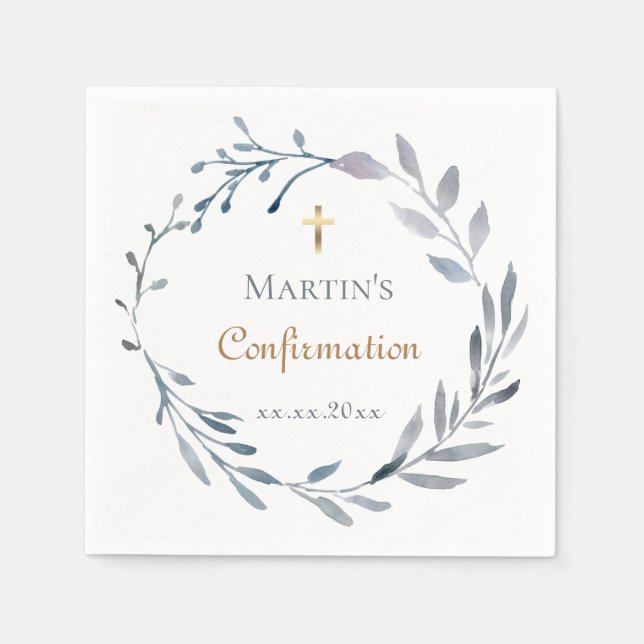 Confirmation blue wreath  napkins (Front)