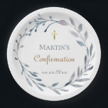 Confirmation blue wreath  paper plates<br><div class="desc">Confirmation custom paper plates</div>
