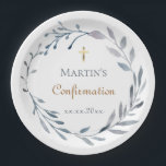 Confirmation blue wreath  paper plates<br><div class="desc">Confirmation custom paper plates</div>