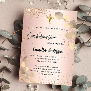 Confirmation blush eucalyptus gold luxury invitation