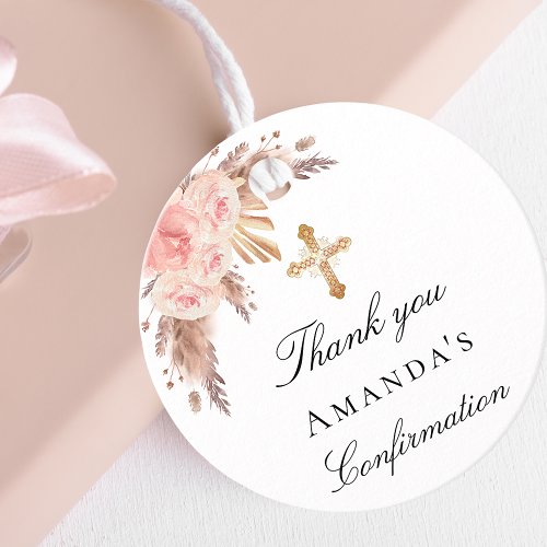Confirmation blush pampas grass floral thank you favor tags