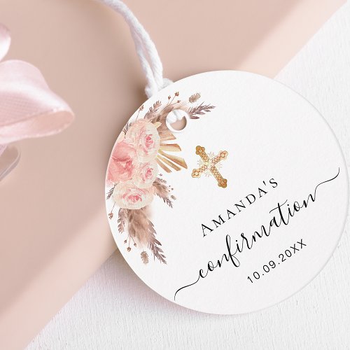 Confirmation blush pampas grass floral thank you favor tags