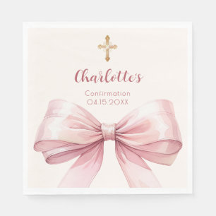 Confirmation blush pink bow cream cross luncheon napkins