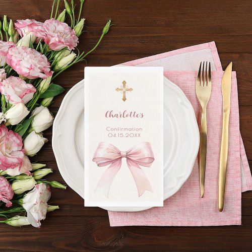 Confirmation blush pink bow cream cross