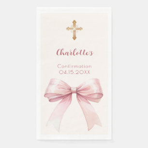 Confirmation blush pink bow cream cross paper guest towels