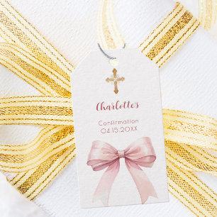 Confirmation blush pink bow cross girl DIY Gift Tags