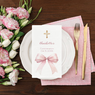 Confirmation blush pink bow cross girl paper guest towels