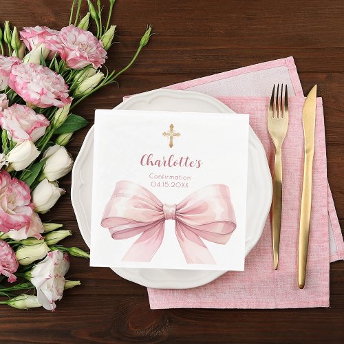 Confirmation blush pink bow cross luncheon