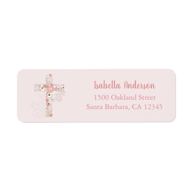 Confirmation Blush Pink Floral Cross  Label (Front)