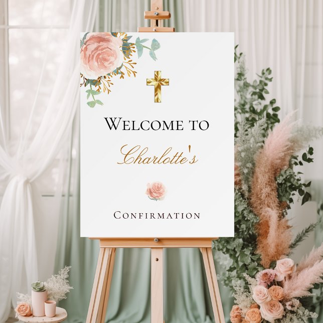 Confirmation blush pink floral eucalyptus welcome  foam board (Creator Uploaded)