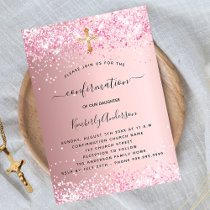 Rose gold glitter pink ombre white confirmation invitation, Zazzle