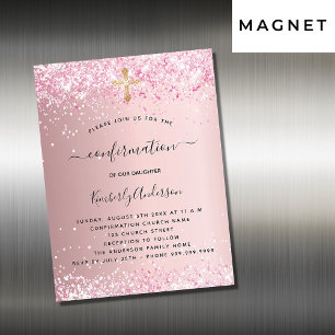 Confirmation blush pink glitter girl luxury magnetic invitation