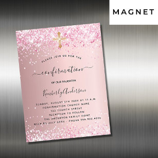 Rose gold glitter pink ombre white confirmation invitation, Zazzle