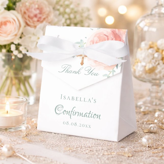 Confirmation blush pink rose floral girl thank you favor boxes (Creator Uploaded)