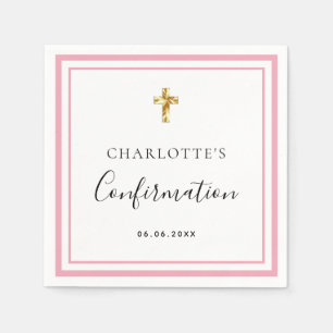 Confirmation blush pink white name girl napkins