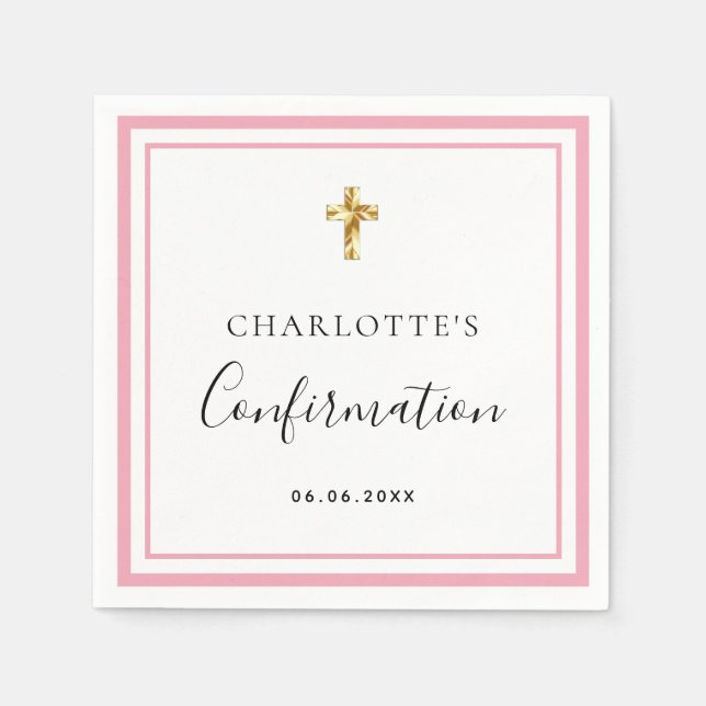 Confirmation blush pink white name girl napkins (Front)
