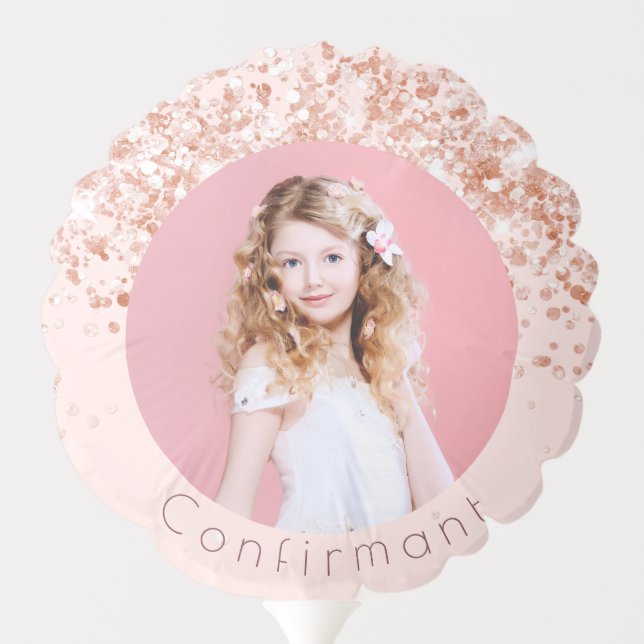 Confirmation blush rose gold glitter dust photo balloon (Back)