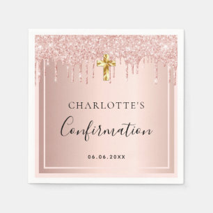 Confirmation blush rose gold name girl napkins