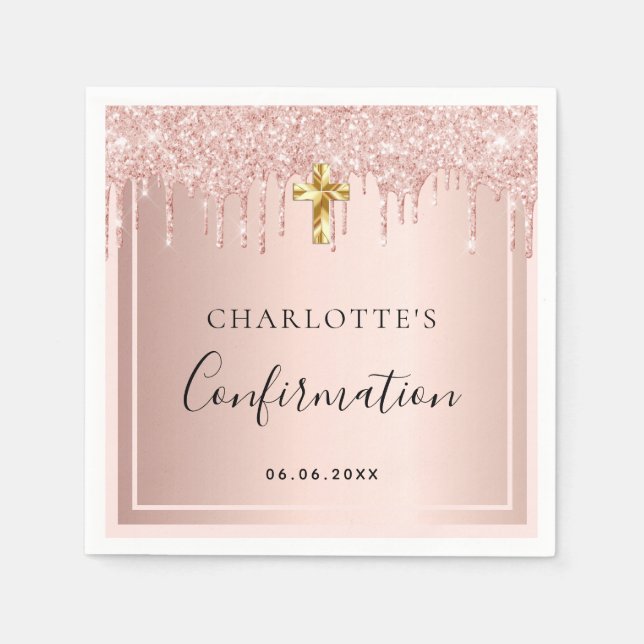 Confirmation blush rose gold name girl napkins (Front)
