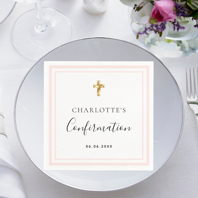 Confirmation blush rose gold white name girl napkins (Creator Uploaded)