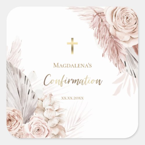 Confirmation boho flowers square sticker