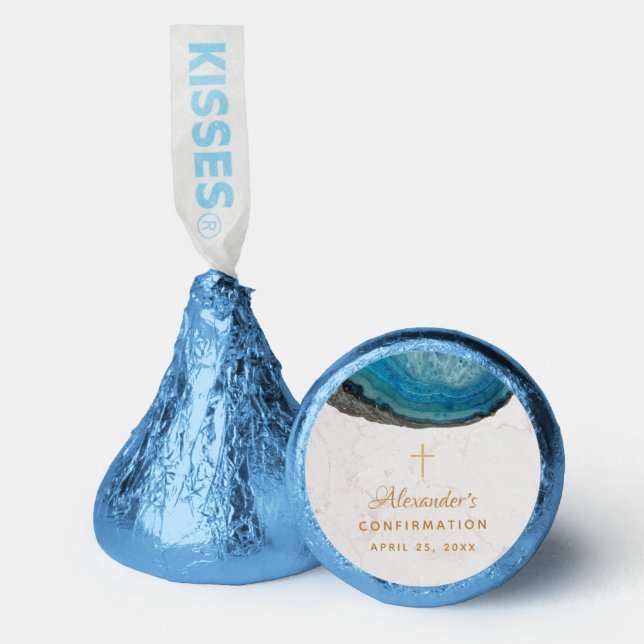 Confirmation Boy Blue Geode Agathe white Marble  Hershey®'s Kisses® (Front)