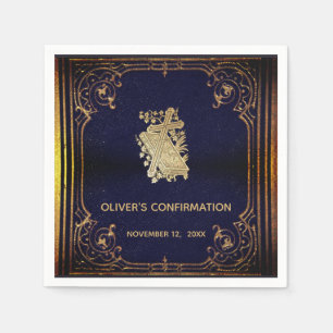 Confirmation Boy Vintage Blue Gold Cross Book Napkins