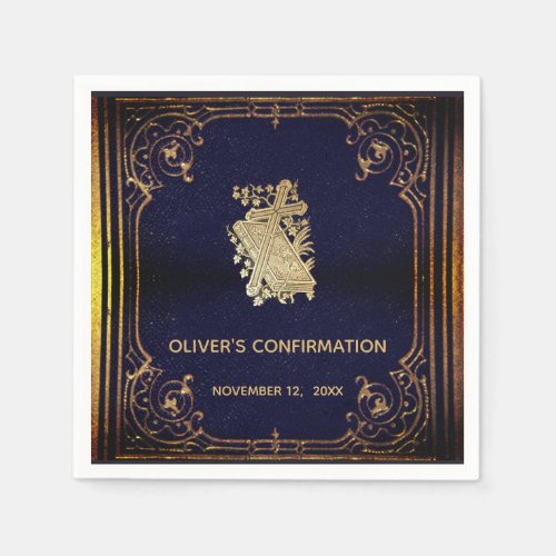 Confirmation Boy Vintage Blue Gold Cross Book  Napkins