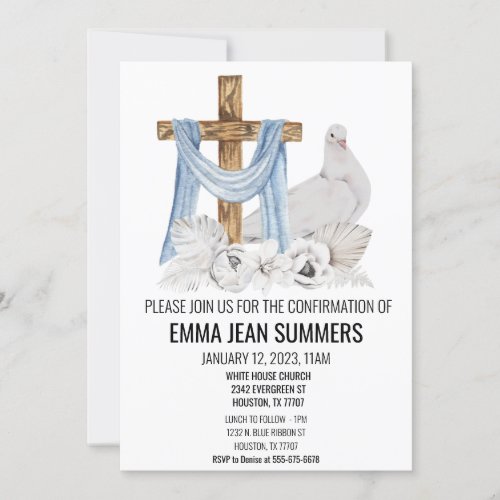 Confirmation Celebration Watercolor Dove Cross
