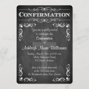Confirmation Chalkboard LOOK Cross Scrolls Invitation
