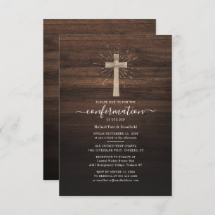 Confirmation Church Ceremony Cross Rustic Wood Invitation