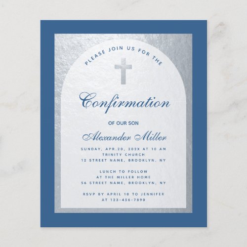 Confirmation Classic Blue Silver Budget Invitation