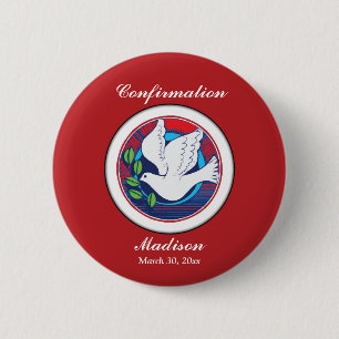 Confirmation Colorful Dove on Red Background Button